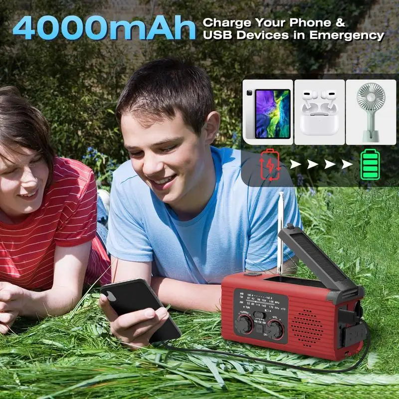 

Solar Hand Crank Radio Portable AM/FM/NOAA Wind up Radio 3 Way Charging Weather Radio Crank Radios Power Bank for Travel Long