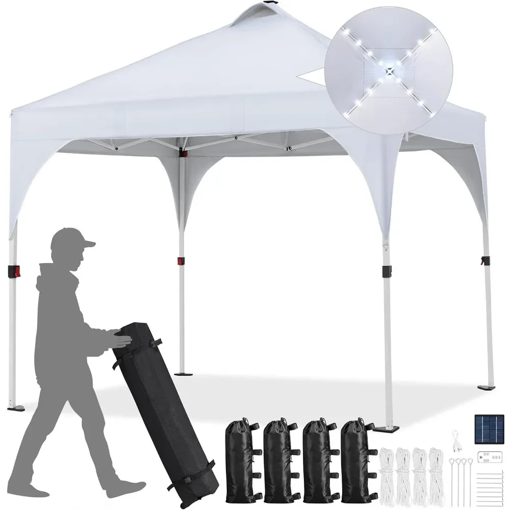 Pop-Up Canopy Tent with 17 Solar LED Lights, Outdoor Garden Gazebo, Ez Set-up Instant Sun Shelter Tent w/Wheel