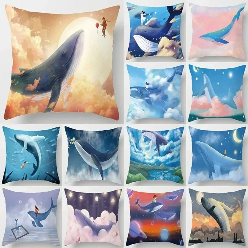 Life Series Printed Pillow Pillow Home Decor Whale Autumn Set Suitable for Bedroom Living Room