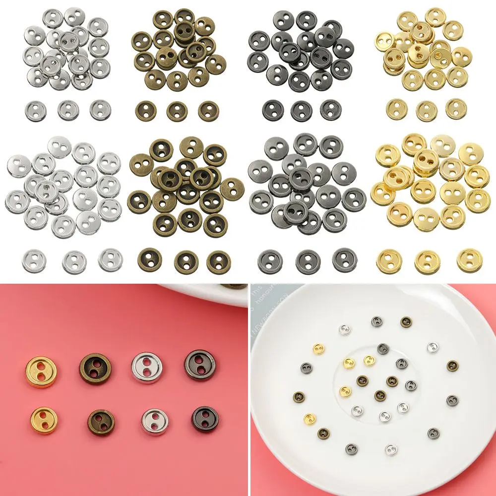 20pcs Lovely Two Holes Dollhoues Miniature Dolls Strap Buckles DIY  Clothes Mini Metal Buttons Clothing Sewing Craft