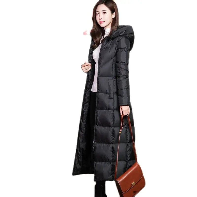 

2023 Winter Jackets Women Coat Female Slim Parka Over-Knee Cotton Padded Korea Hooded Warm Black Solid Long CoatLady