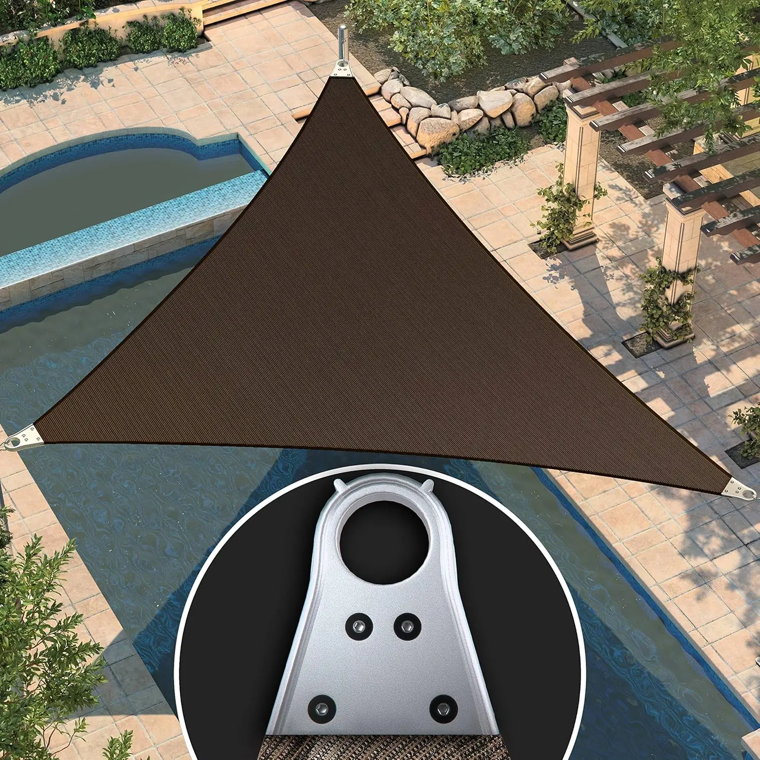 

29' x 33' x 43.93' Brown Triangle Super Ring Sun Shade Sail UPF50+ Canopy Awning Shades for Patio 98% UV Blockage Heavy Duty