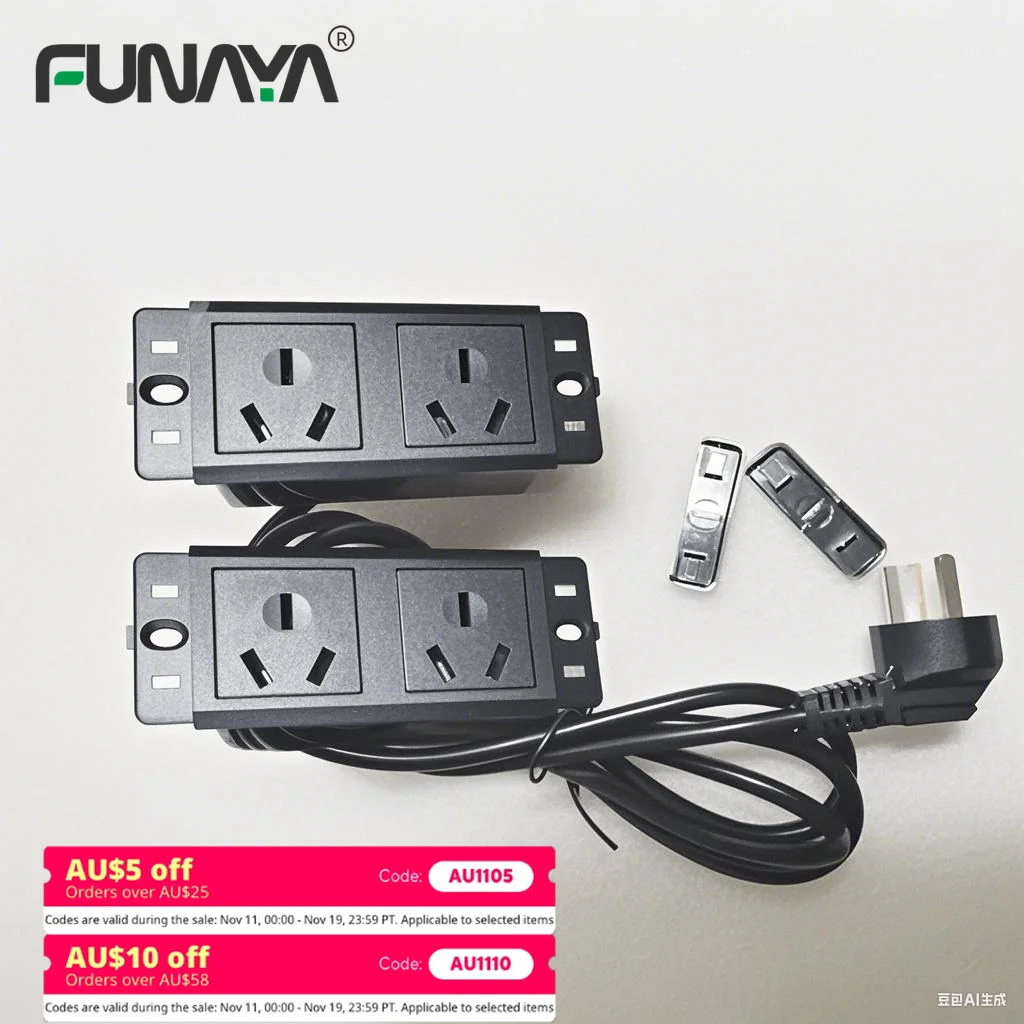 

AU Table Hidden Socket 10A 2000W 2 3 4 Outlets Black Plastic Office Sofa 220V CN Furniture Embedded with 1.8m Extend Sockets