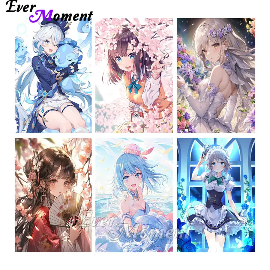 

Ever Moment AB Fairy Dust Diamond Painting Japanese Style Girl Living Room Embroidery Cross Stitch Wall Hangings ASF2798
