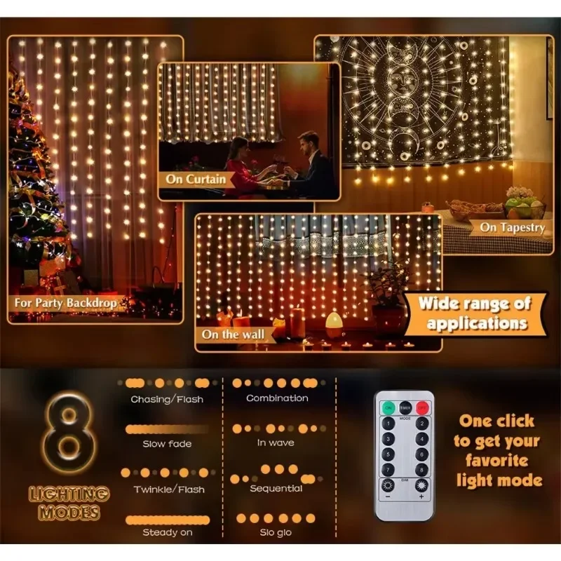 3M USB String Lights Holiday Wedding Fairy Light Garland Lights for Bedroom Remote Control Curtain LED Christmas Decoration