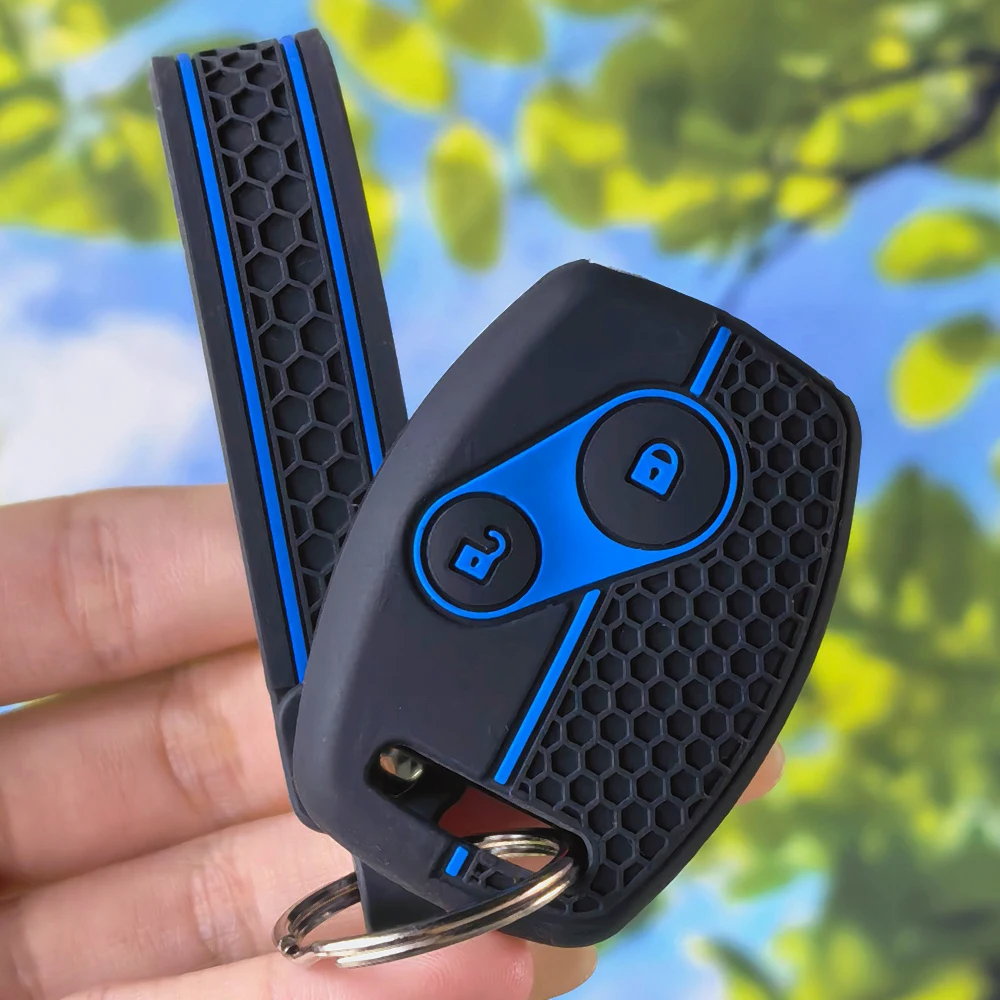 Flexible Silicone Remote Key Fob Protector with Keychain, Racing Stripe for Honda Civic Fit CRV FRV Insight 2 Buttons