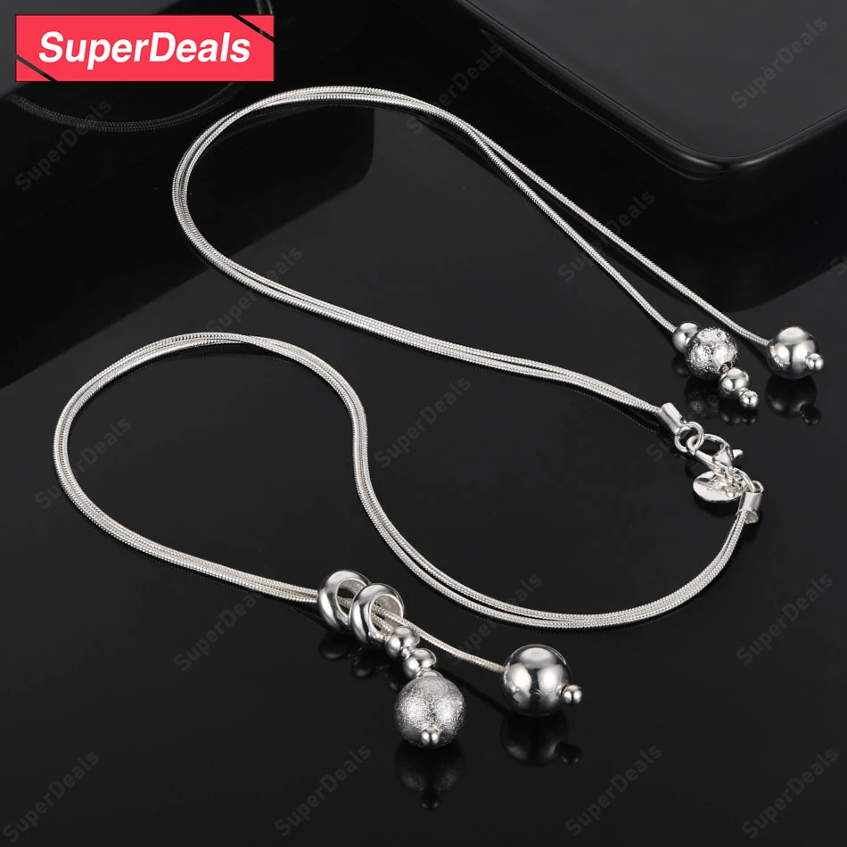SuperDeals 925 Sterling Silver Heart/Round Lock/Round Beads Necklace Women Birthday Wedding Party Fashion Versatile Jewelry Gift