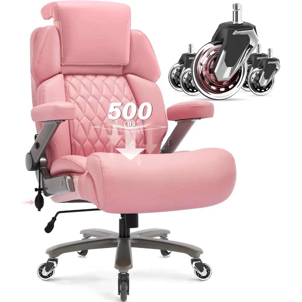 

Big and Tall Office Chair 500lbs - Adjustable Headrest&Lumbar Support, 3D Flip Arms, Large Wheels &Heavy Duty Metal Base