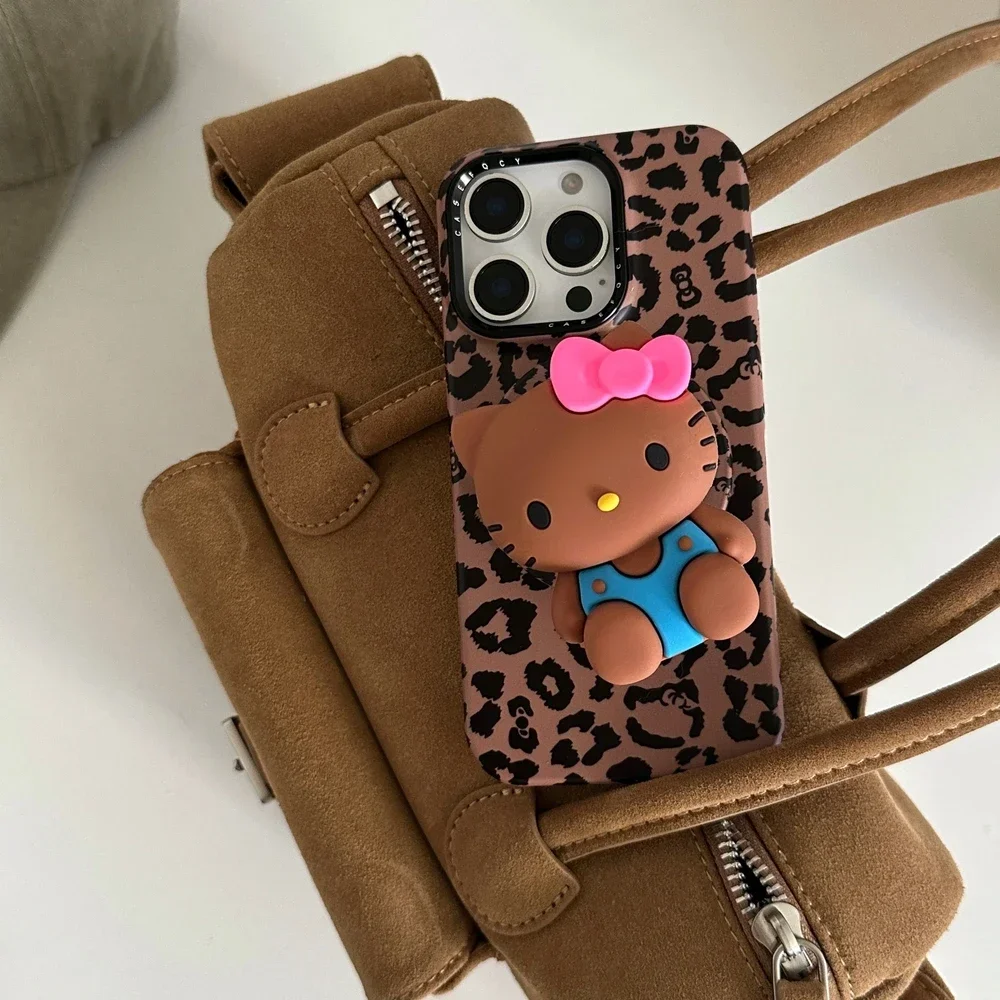 Cute Sanrio Hello Kitty Leopard Print Magnetic Holder Magsafe Wireless Charge Phone Case For iPhone 17 16 15 14 13 Pro Max Cover view 2