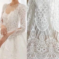 New Style Eyelashes Pressure Yarn Thick Soft Lace Fabric Wedding Dress Off white  Geometric Flower Decoration Accessories