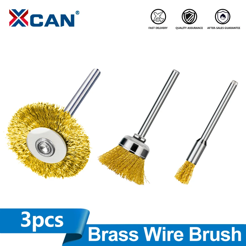 

XCAN 3pcs Steel Wire Brass Brushes Set 3mm Shank Polishing Grinding Wheel T-shaped Brush For Dremel Rotary Tool