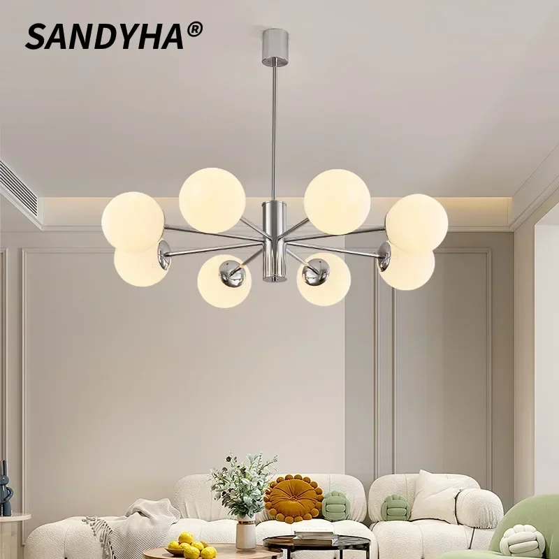 

SANDYHA Modern Milky White Glass Ball Lamp with Wrought Iron Design Apply To Decorative Lighting in Dining Rooms Parlor Roost