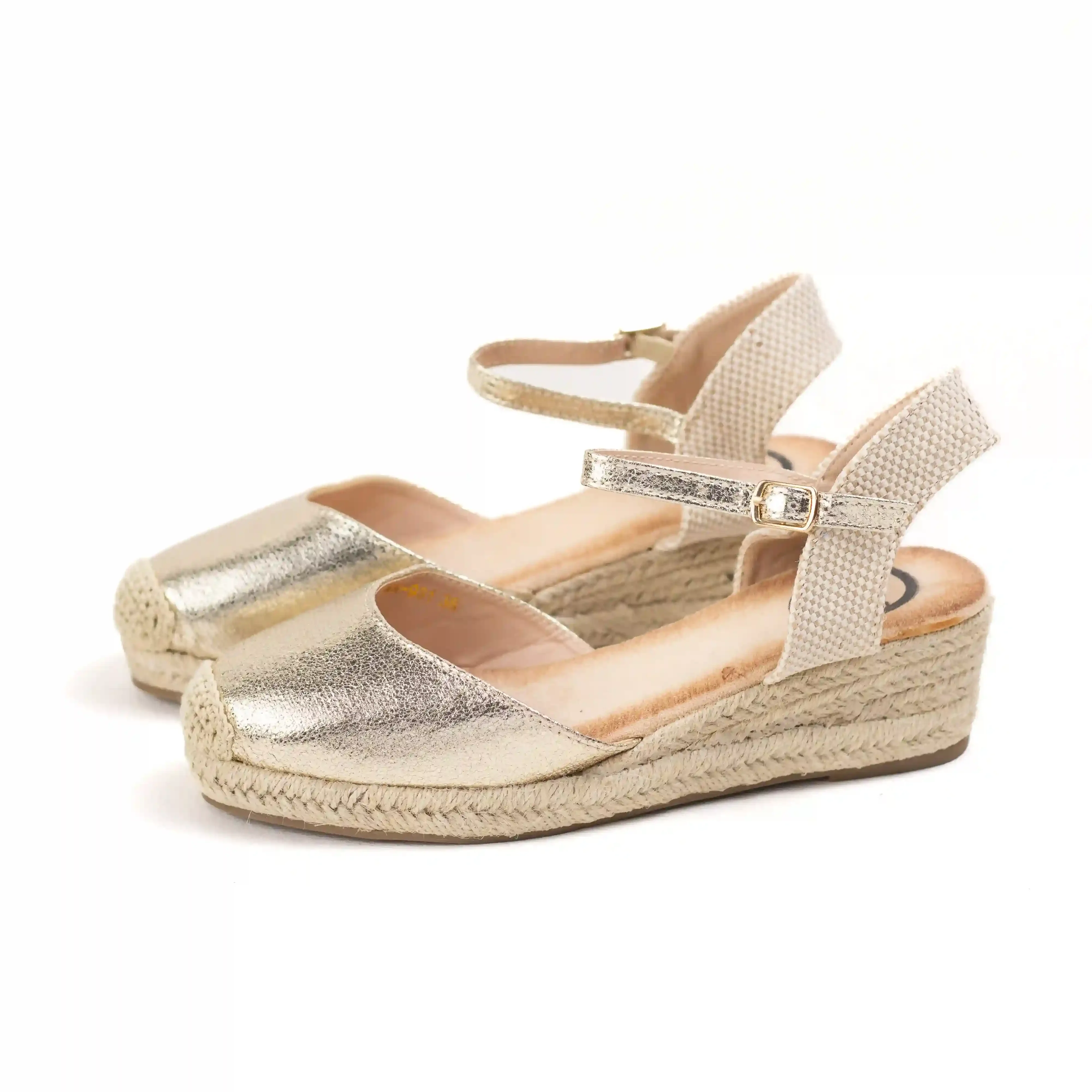 Wunder Spring alpargatas doradas cuñas bajas de esparto con plataforma mujer con plantilla acolchada