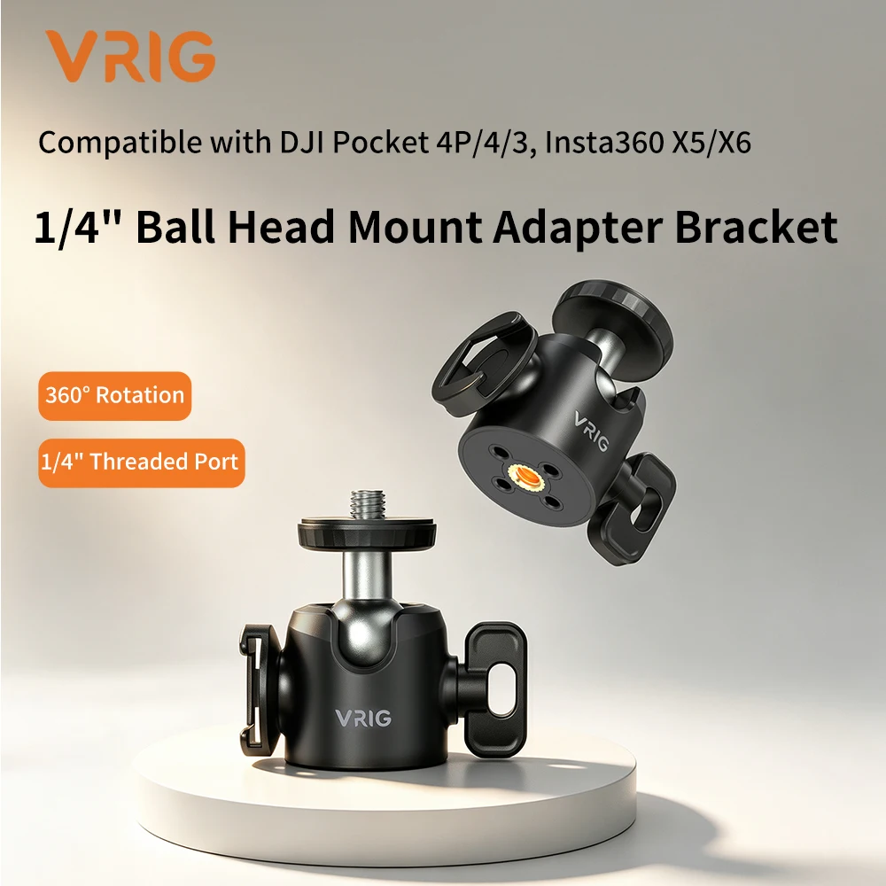 VRIG BH-01 Mini Ball Head Tripod Mount Adapter with 1/4