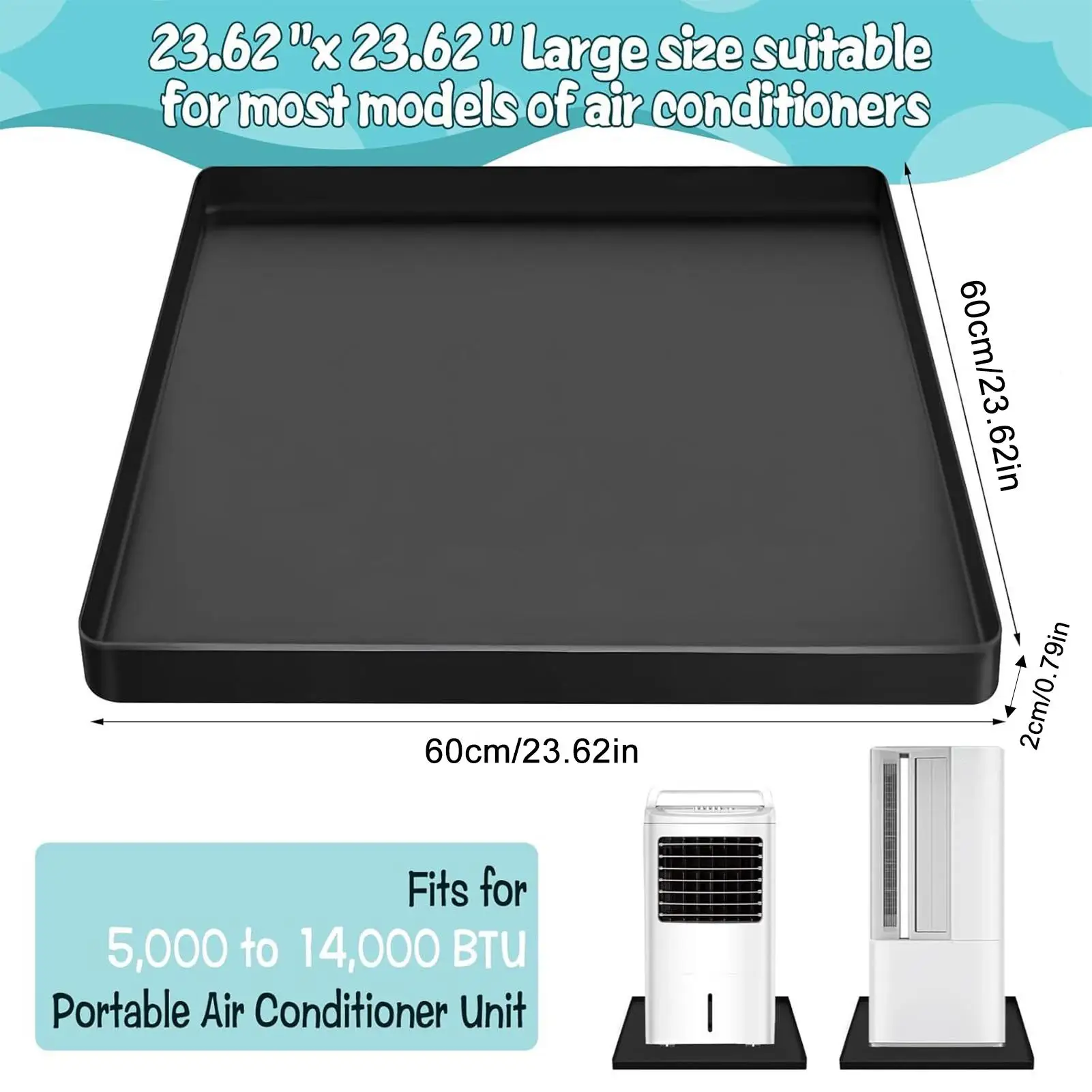 

23.6in Condensate Drain Pan Air Conditioner Water Collecting Drip Tray Anti-Slip Water Spills Leaks Catcher AC Unit Accessory