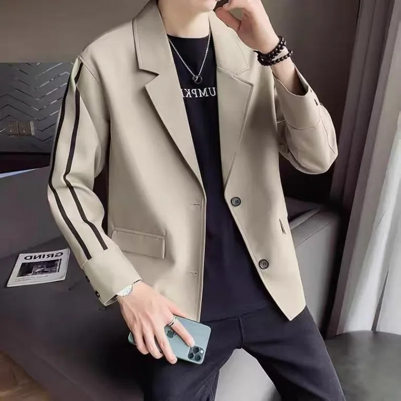 Black Striped Men's Suit Jackets Single Breasted Male Blazer Fashion 2024 Summer Korean Style Clothes Coat Elegant New in Simple