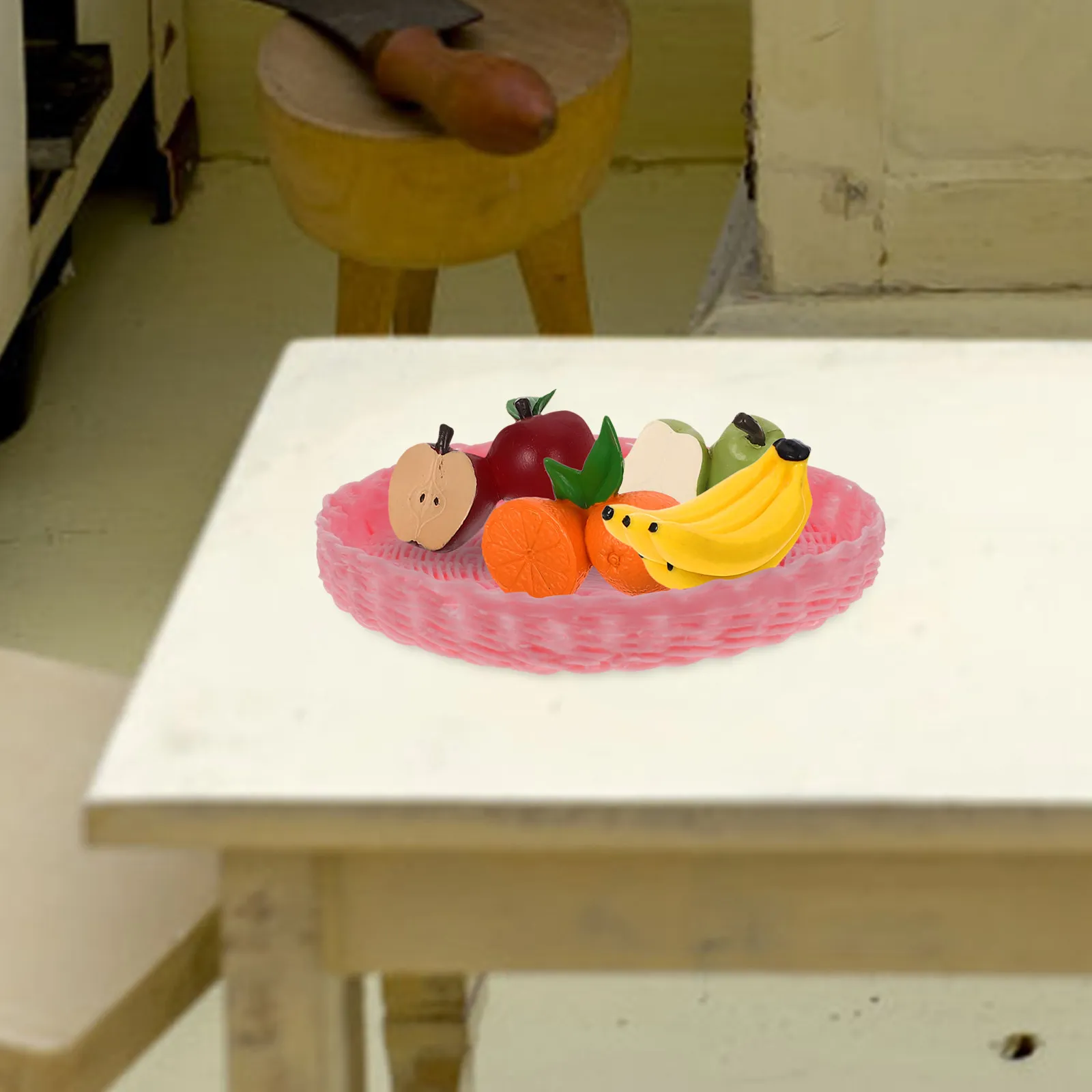 

2Pcs Miniature Woven Tray for Mini House Decoration Small Delicate Resin Storage Basket Ideal DIY Micro Landscape Accessory