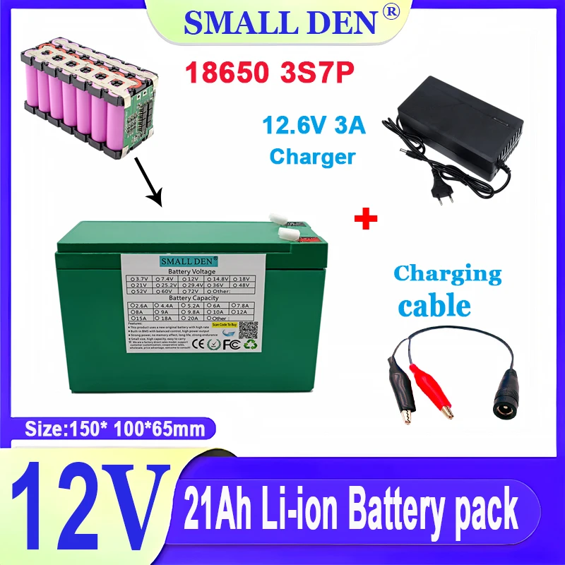 

12V 21Ah 3S7P 18650 lithium battery pack For Sprayer device backup power surveillance camera solar equipment ups toys with BMS