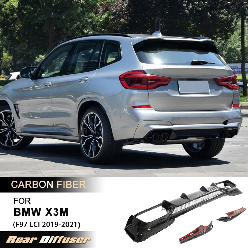 

Задний бампер автомобиля, диффузор, спойлер для BMW X3M F97 LCI 2019-2021, гоночный задний фартук с разветвителями, комплекты кузова из углеродного волокна