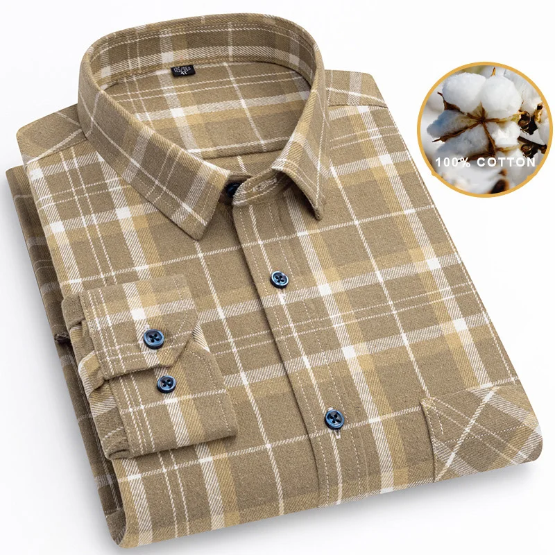 

High Quality Men's Shirt 100% Cotton England Plaid Shirt Loose Plus Size Casual Shirt Men Clothing Leisure Blouse 39-46 A2FGX1