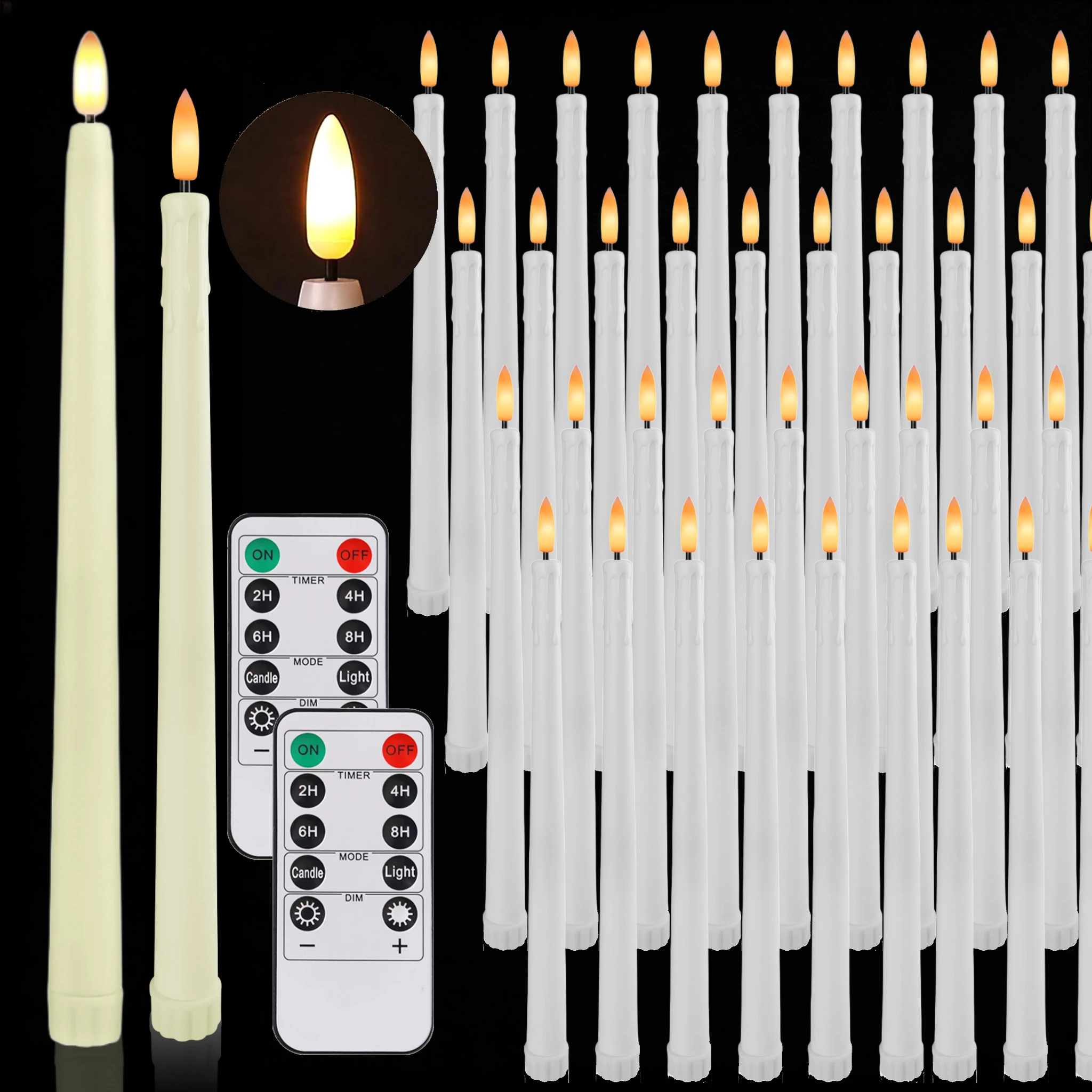 Flameless Taper LED Candles with Remote Timer Battery Operated Flickering Dripping Wax 27.5CM Tall Window 3D Wick Candlesticks