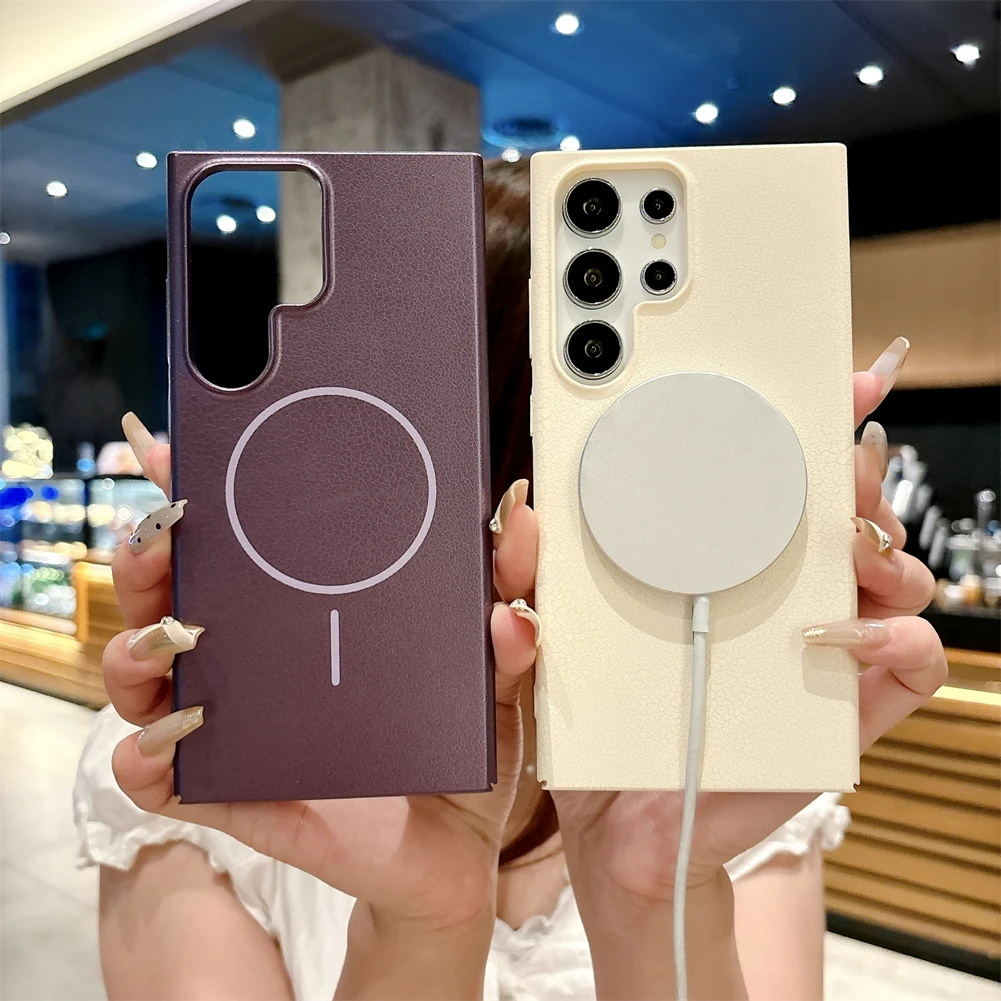 حافظة فاخرة من الجلد Magsafe لهاتف سامسونج S25 24 23 Ultra A55 A54 A35 A06 A16 A25 غطاء صلب للشحن اللاسلكي المغناطيسي #2