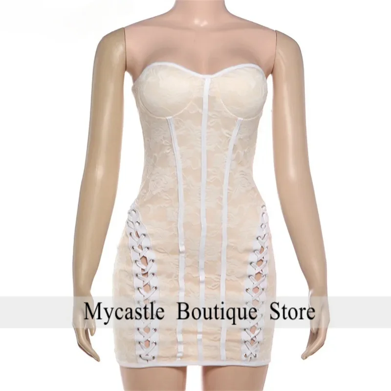 Bulk Items Wholesale Lots Sexy Strapless Dresses for Women Party Summer Fashion Lace Patchwork Slim Mini Dress Y2k B16833