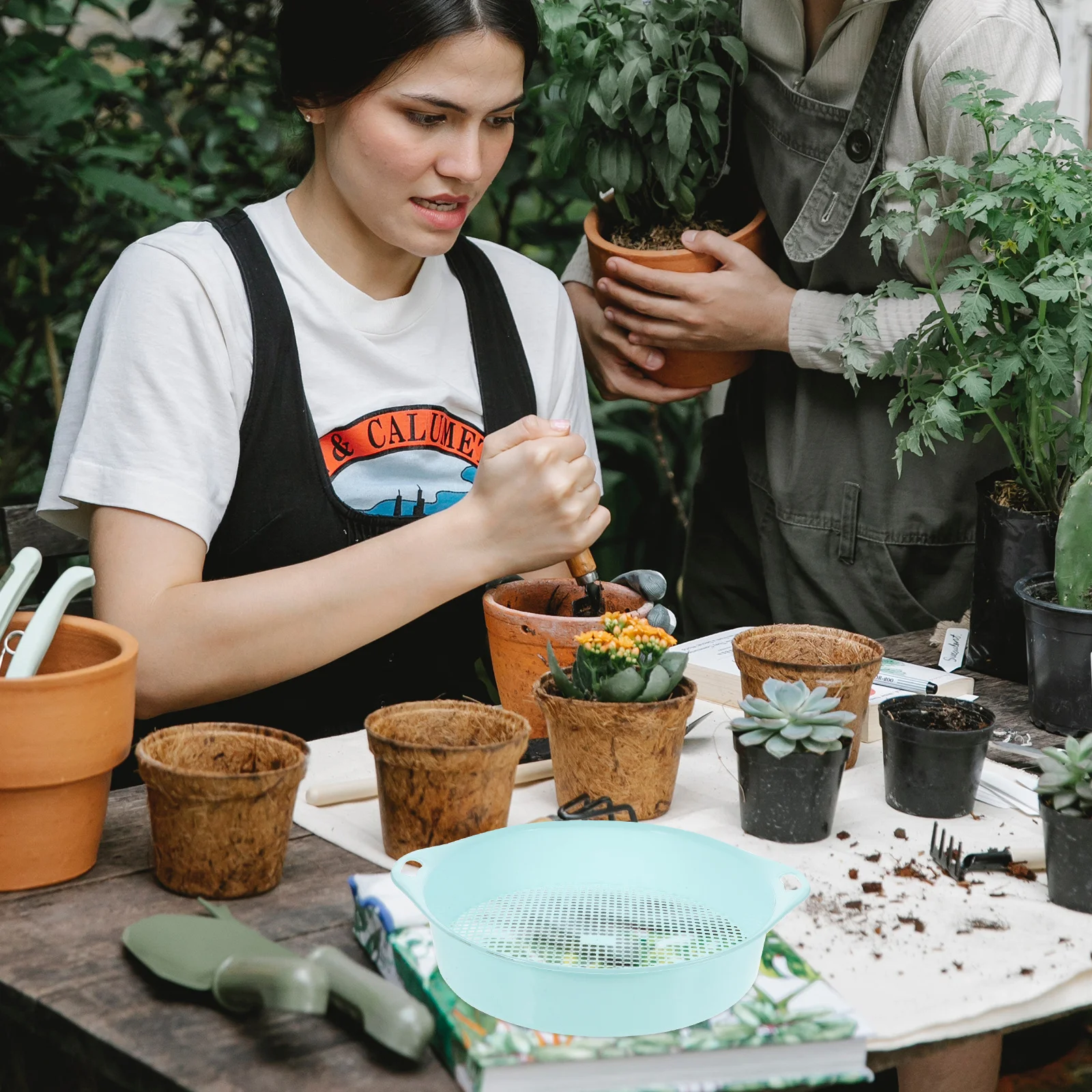 غربال حديقة بلاستيكي أخضر مع مقبض أداة غلغ شبكية من حجر التربة للشرفة حديقة صغيرة رمل الحصى غربلة خفيفة الوزن #3