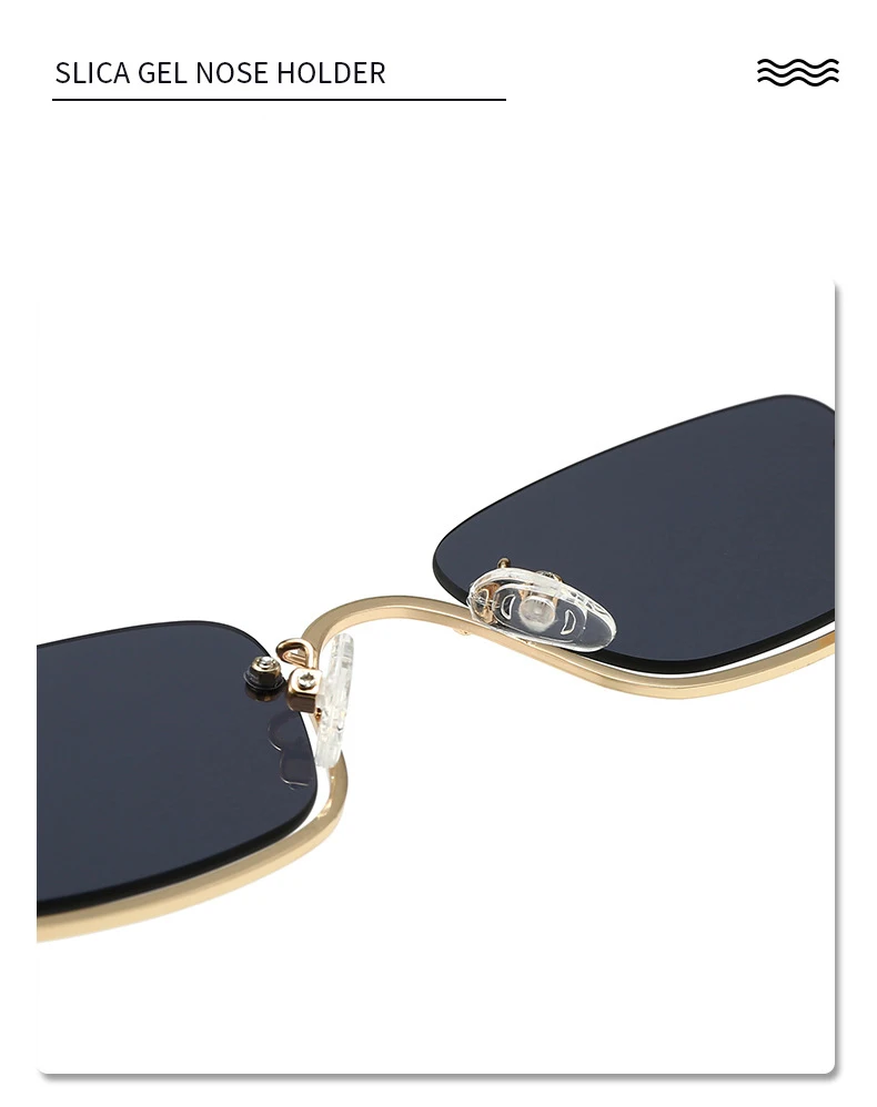 Kleine quadratische Sonnenbrille mit halbem Rahmen für Damen, Markendesigner, Luxus-Brille mit schwarzen Farbtönen, 2024, modische Metall-Rechteck-Brille – Detail 5