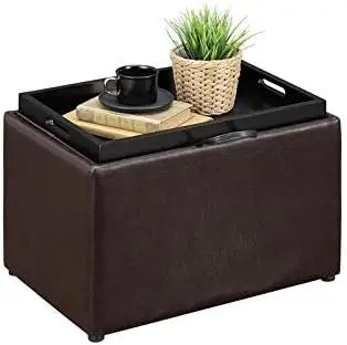 

Accent Storage Ottoman in Espresso Faux Leather with Tray