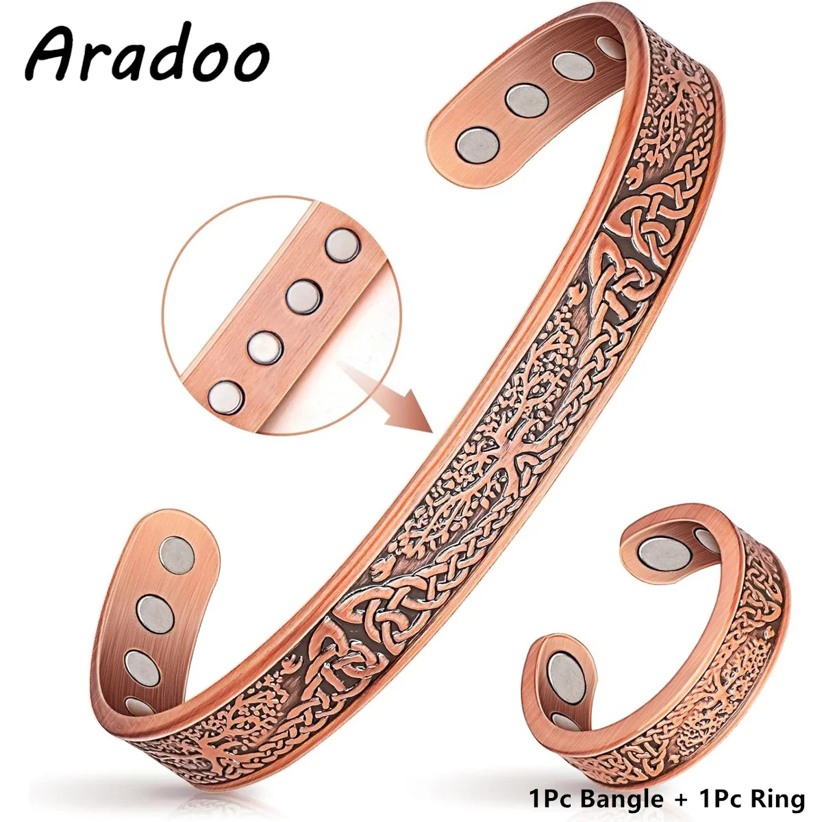 ARADOO Copper Bracelets for Women & Lymphatic Drainage Ring, Magnetic Lymph Detox Ring and Magnetic Copper Bracelet Jewelry Gift