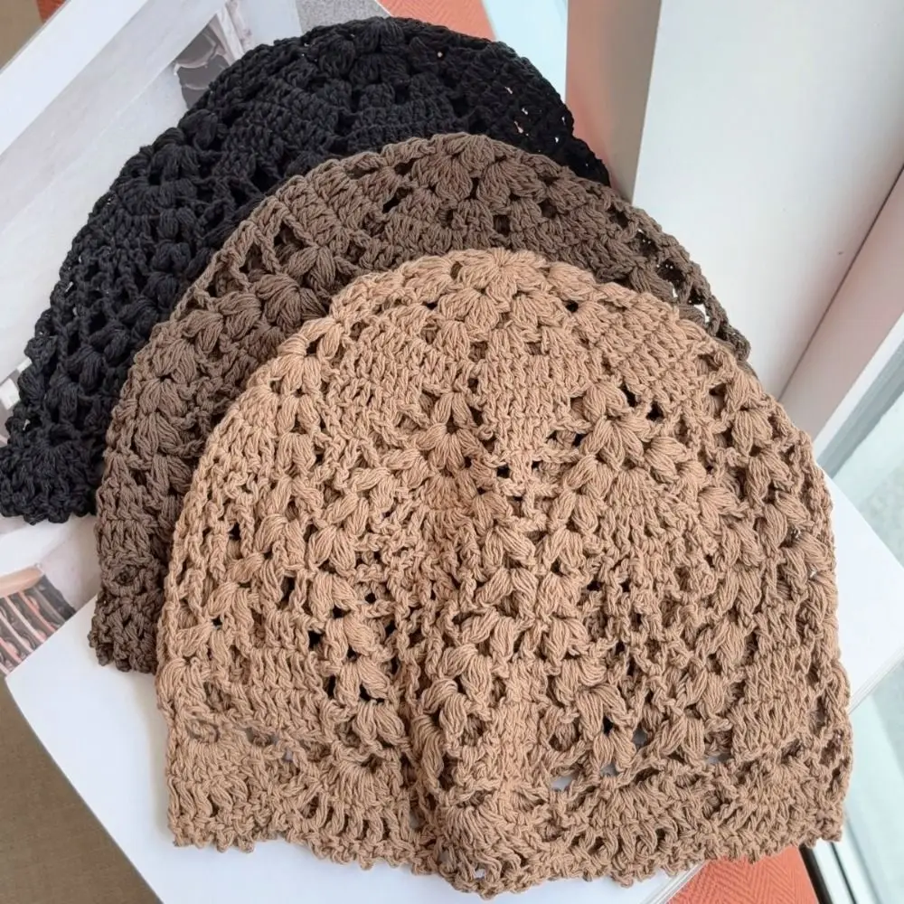 Gifts Hollow Out Crochet Beanie Hat Lightweight Floral Pattern Lace Beanie Hat Breathable Women Headwear Daily Wear