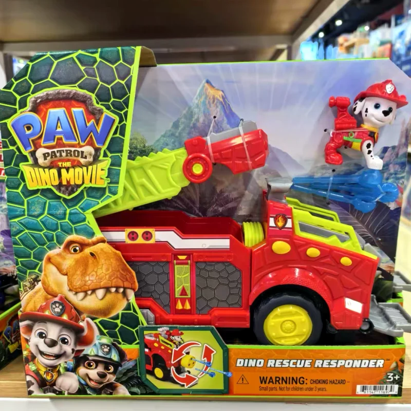 Genuine Paw Patrol Dinosaur Island Movie3 Marshall Flexible Fire Truck Vehicle Car Collectible Birthday Christmas Gift Anime Toy