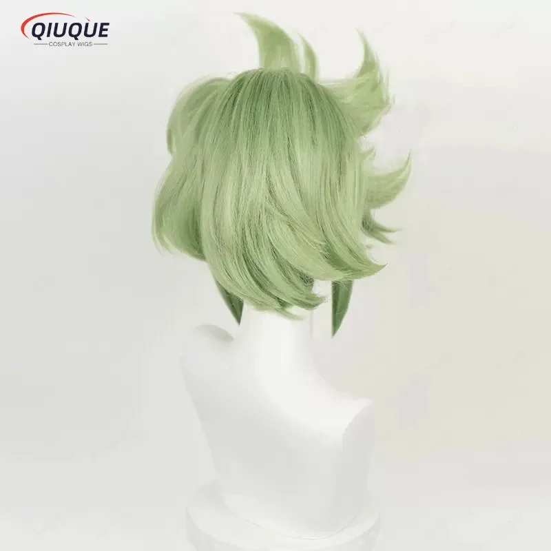 Peluca de Cosplay LQKuki Shinobu, juego de impacto, verde claro, resistente al calor, pinza de pelo sintético, pelucas de cola de caballo + gorro de peluca + máscara