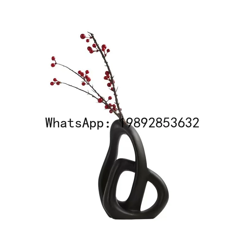 Abstract Ceramic Handicraft Cross Geometry Flower Vase Hollow Vase Rockery Floral Arrangement Accessories Home Decoration