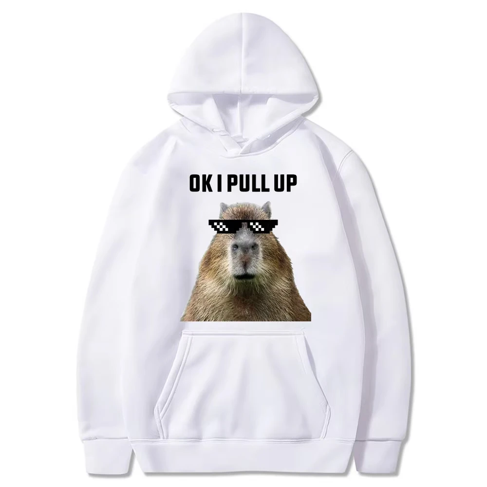 2026 Funny Ok I Pull Up Capybara Print Hoodie Men's Fashion Casual Oversized Hooded Sweatshirts Gothic Pu