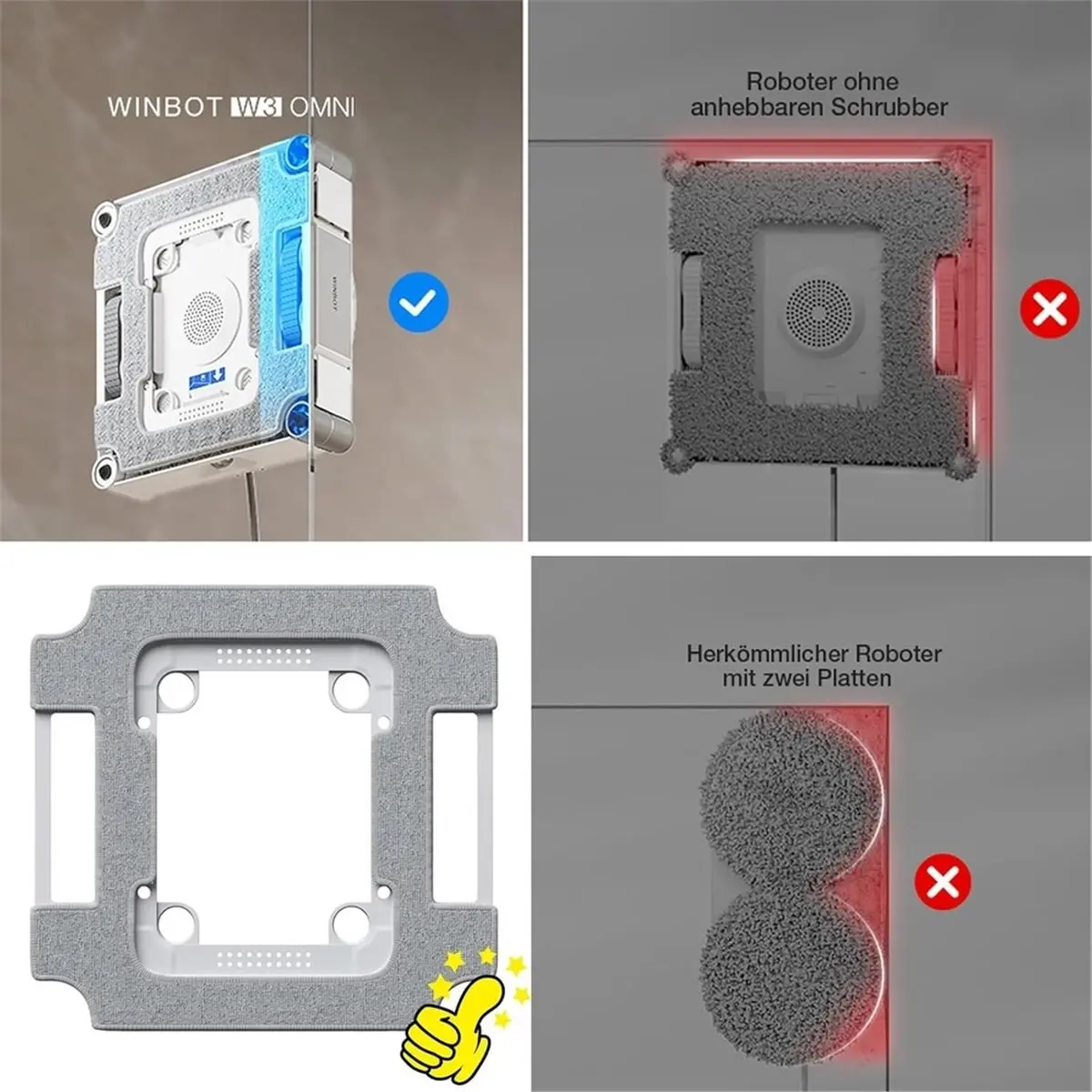 update. Microfiber Cleaning Pad with Holder Set for Ecovacs Winbot W3 Omni Window Cleaning Robot, Easy Tool-Free Installation