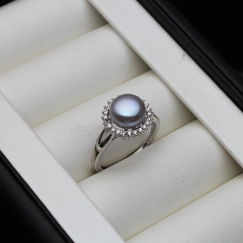 Real Natural Freshwater Pearl Ring Woman,925 Sterling Silver Pearl Rings For Women Weddings Gift High Guality White Black view 6