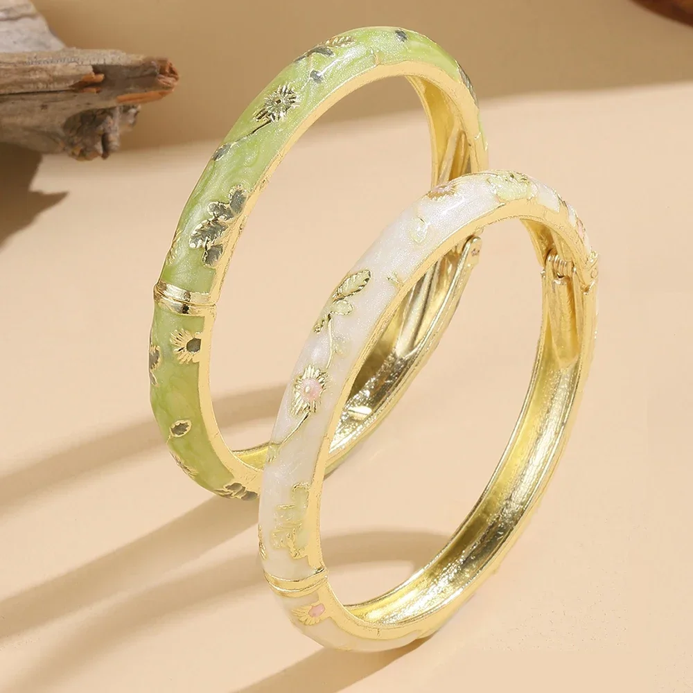 Luxury 2/1 Pcs Flower Bracelet For Women Vintage Bohemian Cloisonne Women's Bangles Jewelry Gifts image 5