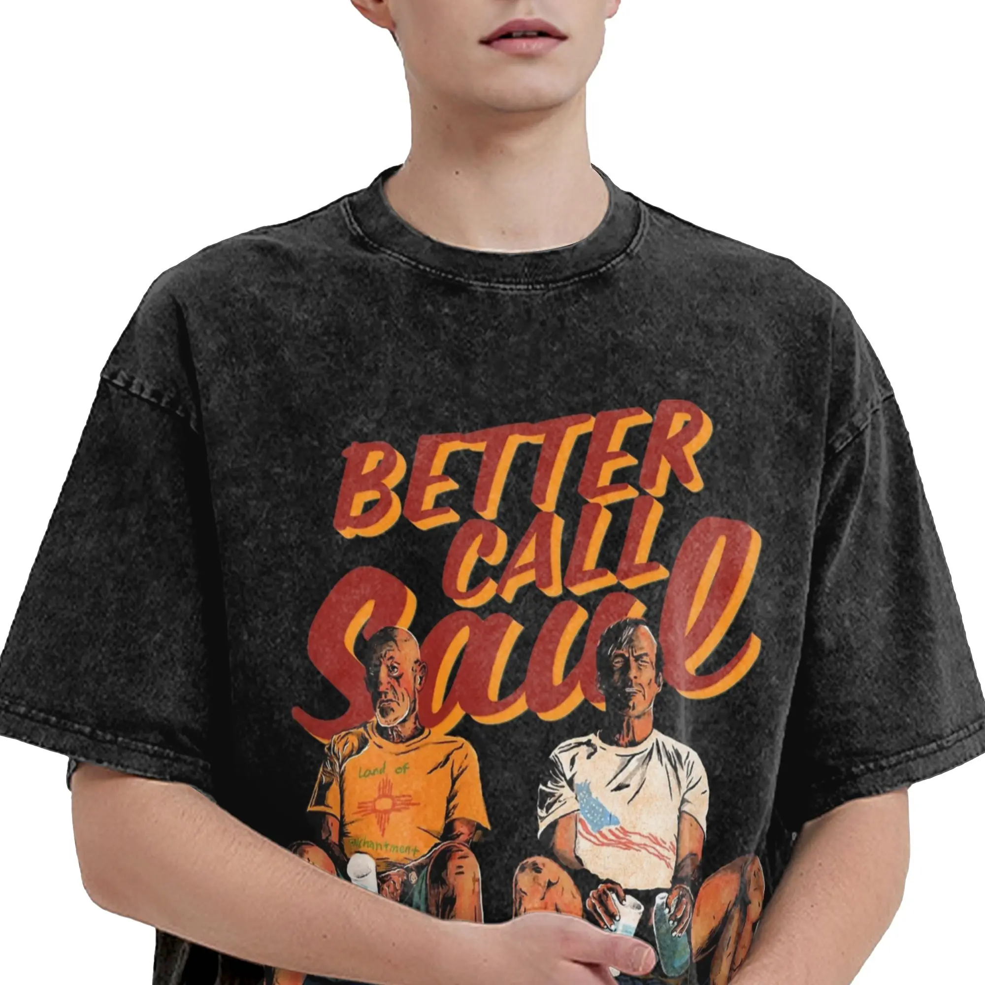 Washed T Shirt Better Call Saul Bad Choice Road Hip Hop Retro T-Shirt High Street Streetwear Graphic Tops Tees Men Women