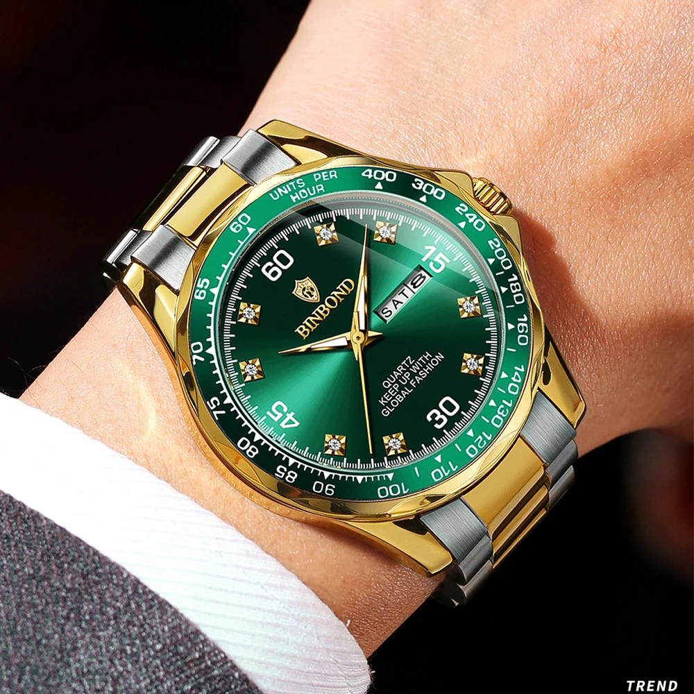 BINBOND Orologi da uomo d'affari Orologio da polso al quarzo originale moda classica Orologio da uomo in acciaio con data e settimana luminosa impermeabile