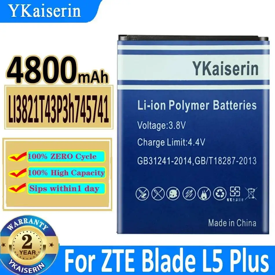 Mobile Phone Battery For Zte Blade L5 Plus C370 Long Lasting 4800Mah Li3821t43p3h745741