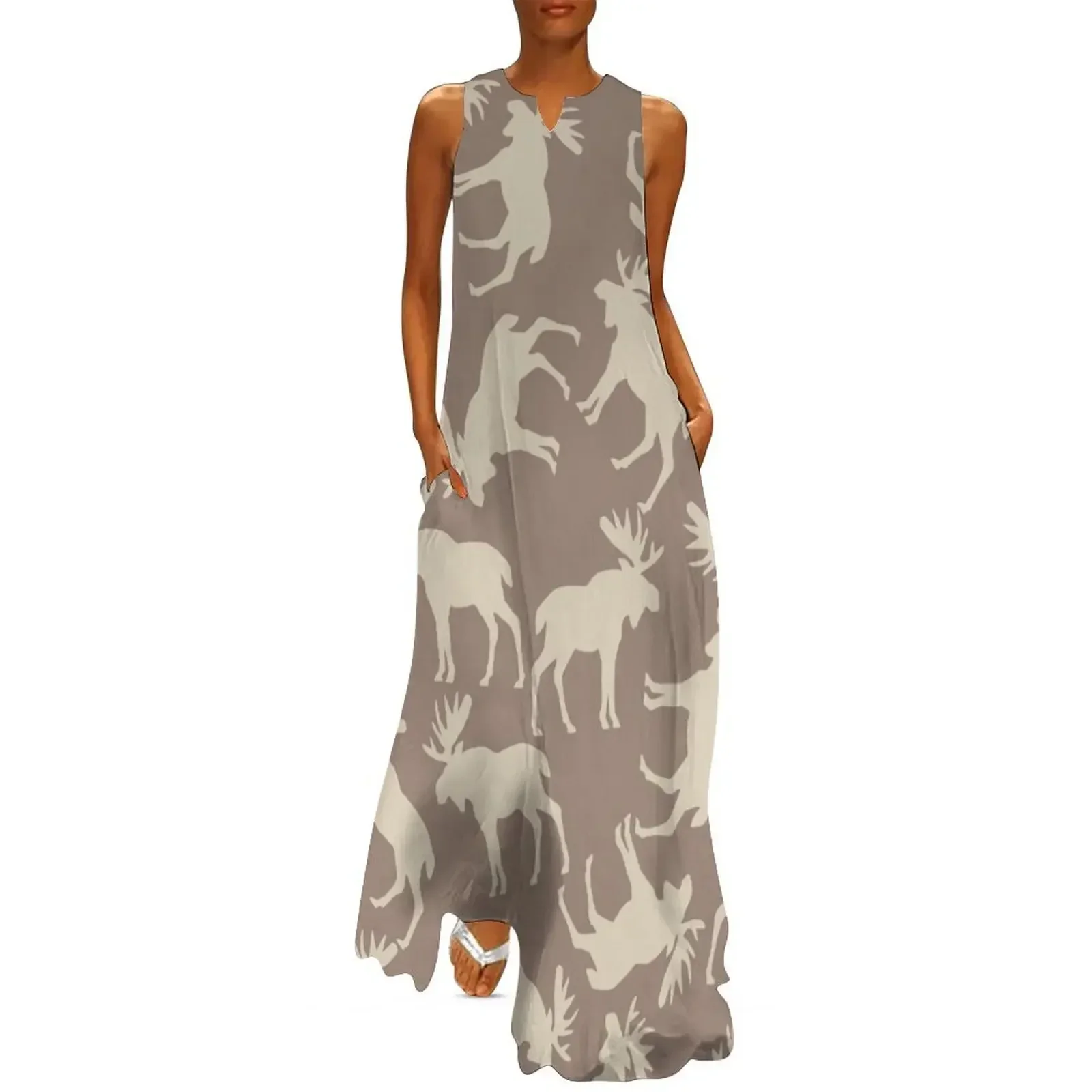 

Moose Elk swedish retro scandinavian decorative pattern Long Dress dresses summer Dress