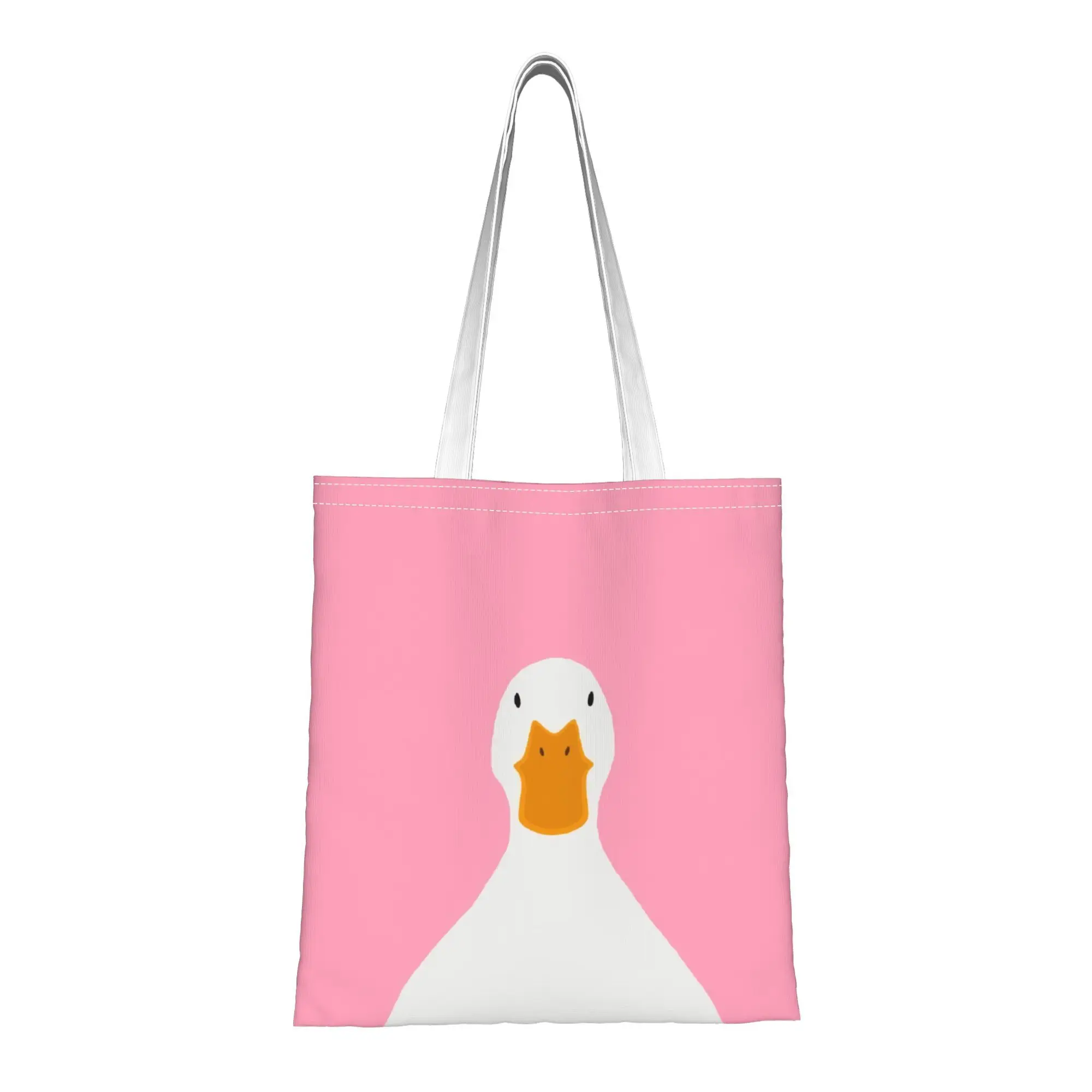 1pc Pink and White Duck Themed Printed Tote Bag, Reusable Shopping Bag, Suitable for Daily Use, Shopping, School, Travel,