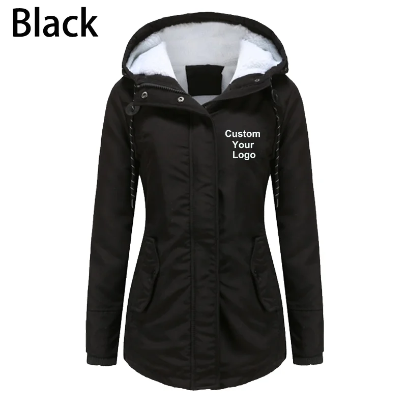 Winter warm Coat Women Custom Your Logo Solid Thickening Jacket Outdoor hiking Hooded Raincoat Windproof femme hiver