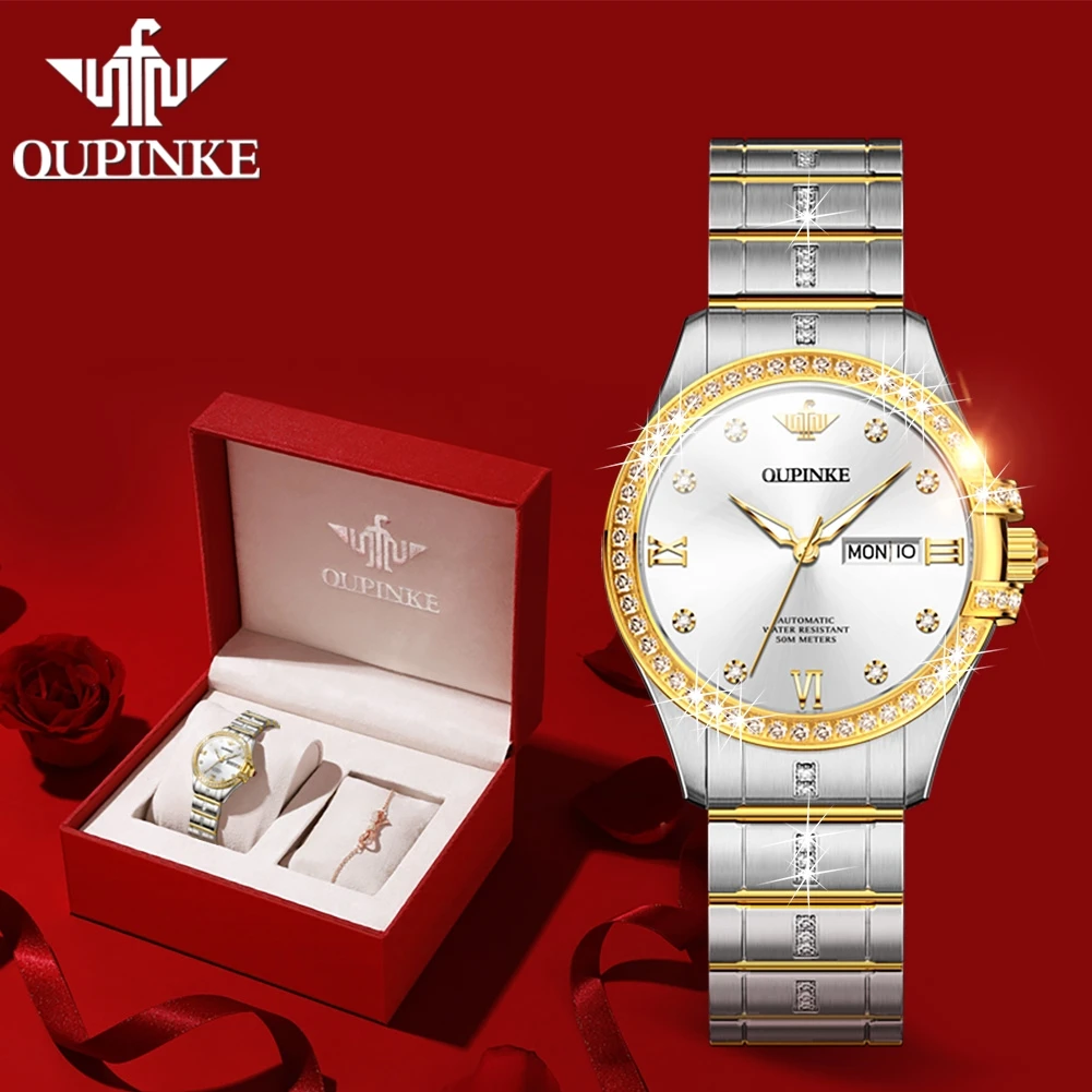 OUPINKE 3195 Ladies Watch Mechanical Watch 50M Waterproof Sapphire Day Date Watches For Women Set Gifts Original Luxury Reloj