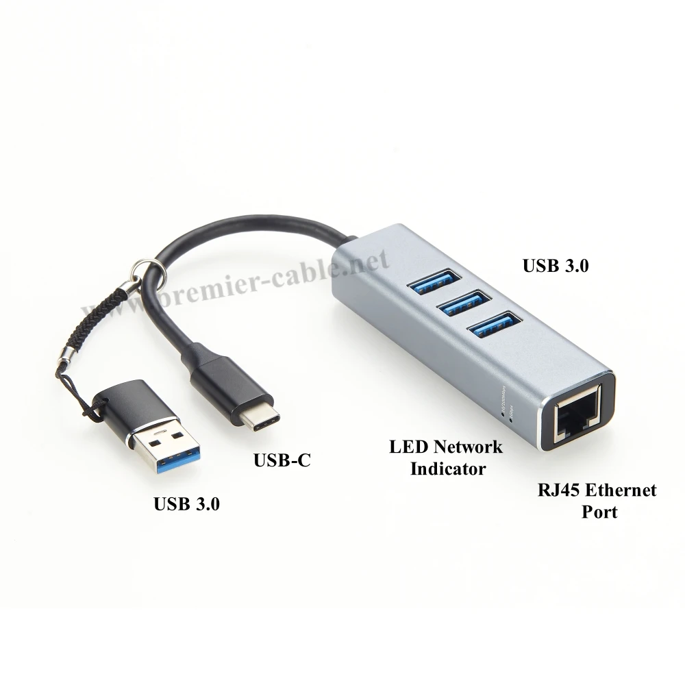 USB 3.0 to RJ45 Gigabit Ethernet LAN Adaptor Type-C to RJ45 1000Mbps Network Dual USB Type-C Network Card HUB Docking Station