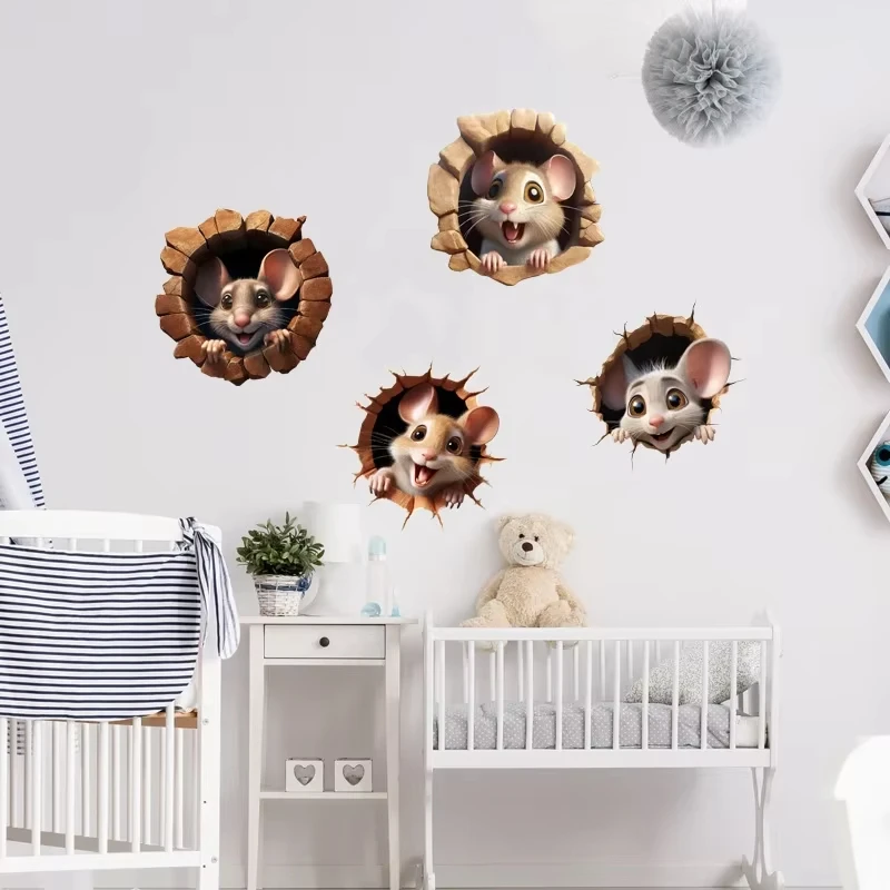 PVC Mouse And Cat Wall Stickers Decals for Kids Boys And Girls Bedroom Wall Decorations Self-Adhesive Animal Stickers B24