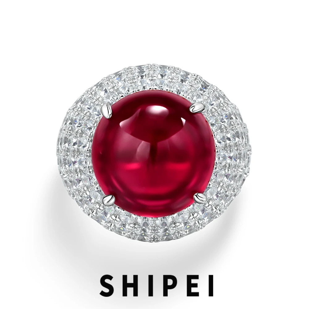 

SHIPEI Luxury 925 Sterling Silver Round 22 CT Ruby White Sapphire Gemstone Rings Fine Jewelry Wedding Engagement Ring For Women