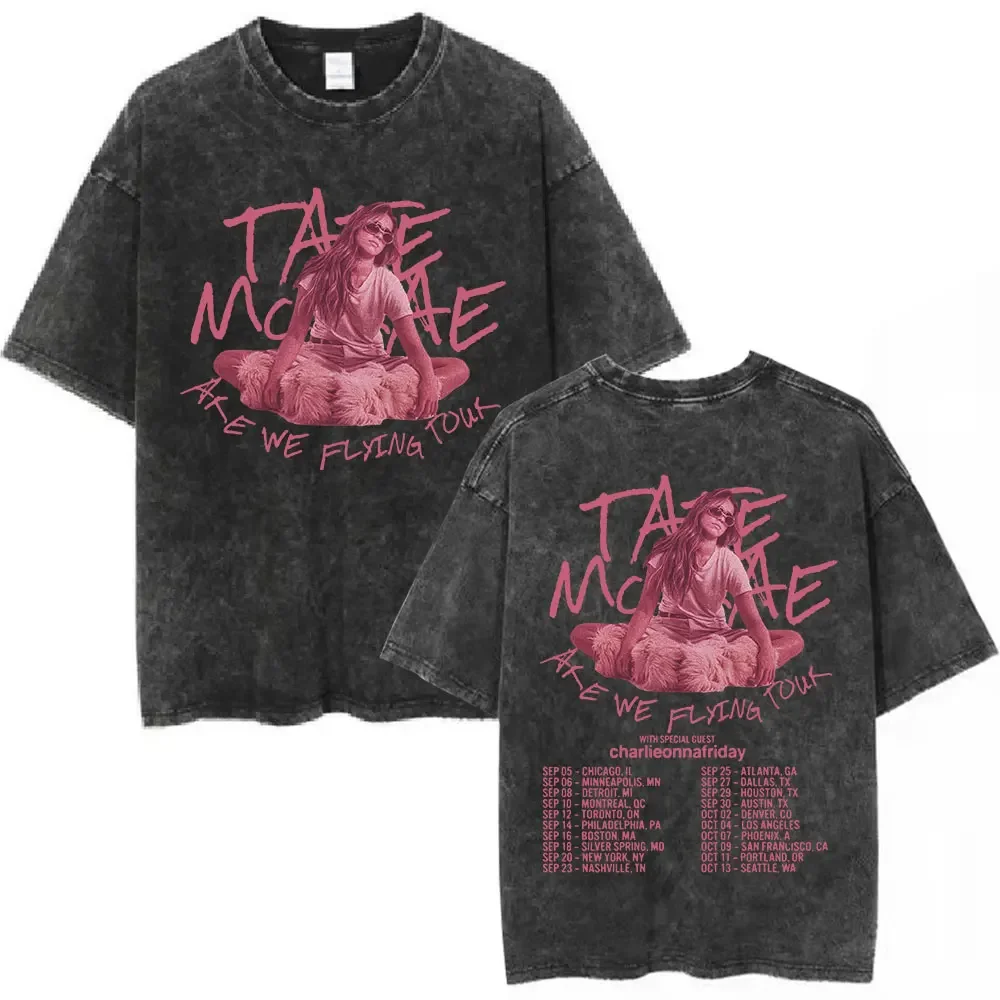 Tate Mcrae Greedy Album Tour Merch T Shirt Men Women Fashion Vintage Washed Short Sleeve Oversized T-shirts 100% Cotton T Shirts image 4